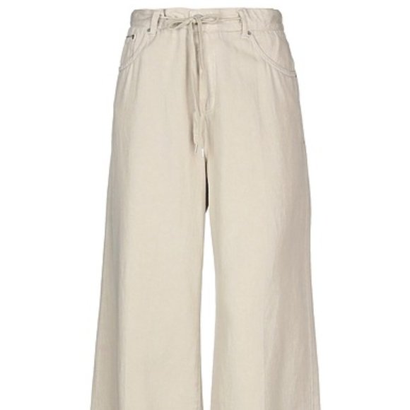 CARE LABEL Wide Leg Drawstring Jeans in Light Khaki Beige Size 4/27 Brand New - Picture 1 of 9